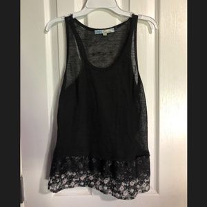 sheer see-through tank top flower and lace trim